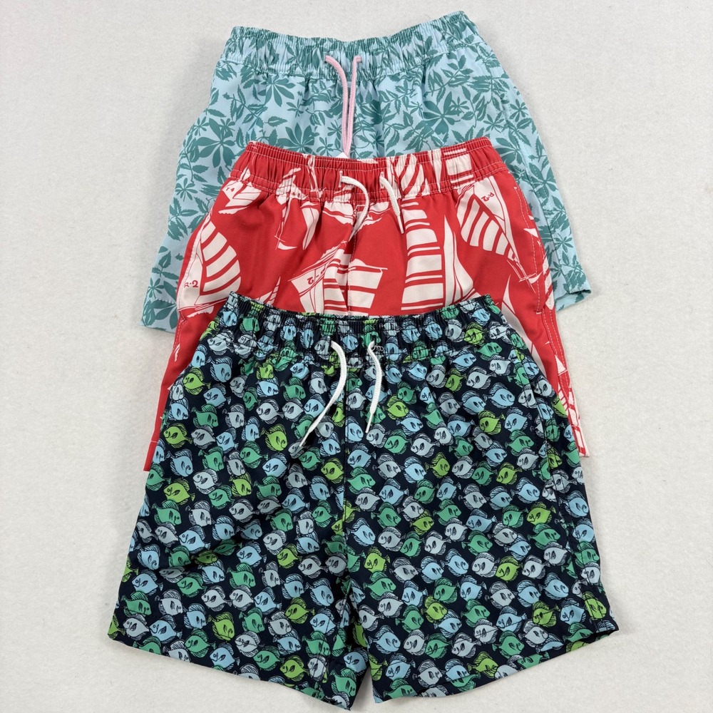 Crewcuts Swim Trunks Boys Size 5 Multicolor Sailboat Fish Leaf Bundle 3pk